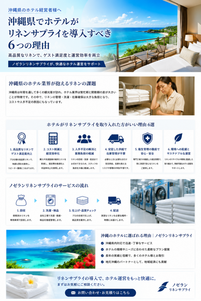 沖縄県那覇市から名護市、宜野座までをカバーする配送ありのリネン業者